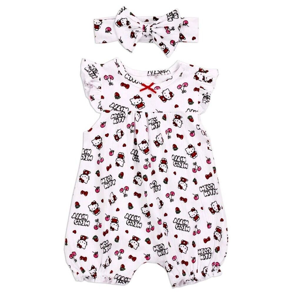 Hello Kitty Baby Girl Romper Headband Set | Size 3M  |White Red Black Sanrio NWT